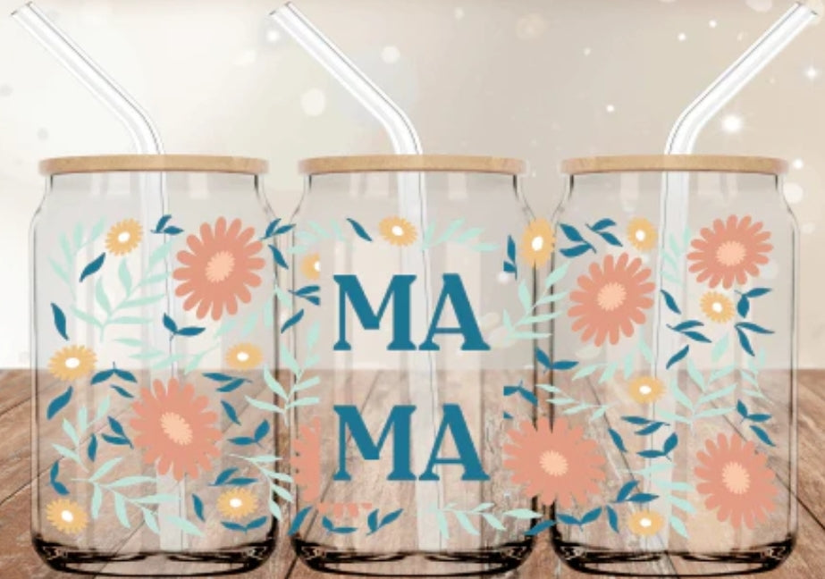 ﻿MAMA Flower Glass Cup - 16oz Glass Cup